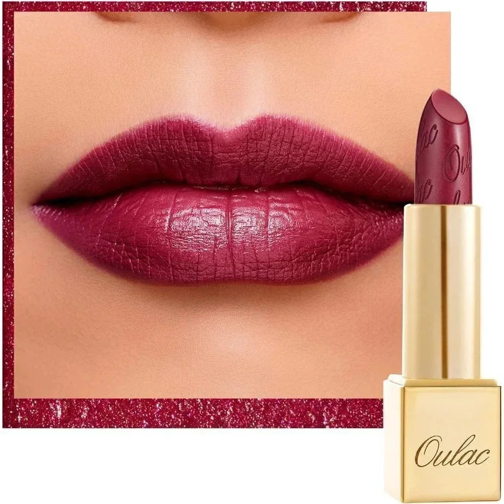 Oulac Women Metallic Dark Red Creamy Full Coverage Lipstick One  Last Kiss 14